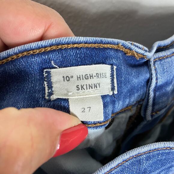 Madewell 10" High Rise Skinny Jean Size 27 Hanna Wash Blue Button Fly Distressed - Picture 5 of 9